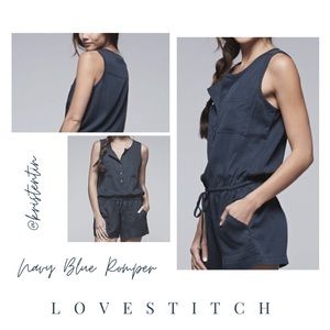 LOVE STITCH Navy Blue Button Up Romper w/ Pockets